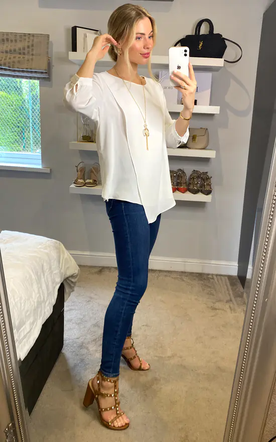 Cheapest ✨ HOXTON GAL Oversized Crepe Asymmetric Blouse In White With Necklace ❤️ - Image 3