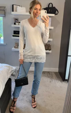 Top 10 ✨ HOXTON GAL Long Sleeve Top With Lace Detail In White ⌛