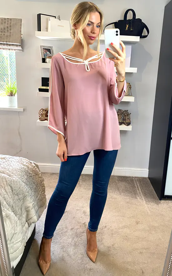 Deals ๐ฅฐ HOXTON GAL Oversized Crepe Top With Details In Pink ๐ - Image 4