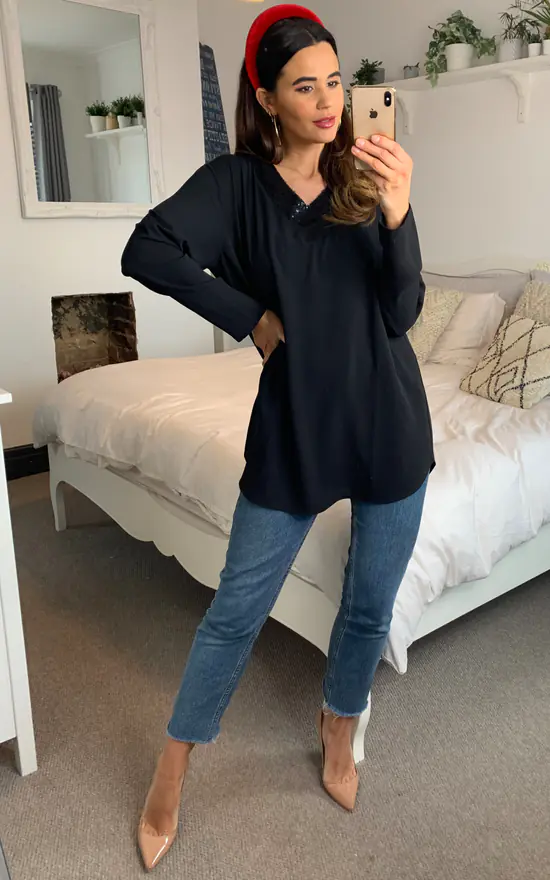 Buy ๐งจ HOXTON GAL Oversized Top With Black Sequin Detail In Black ๐ - Image 4