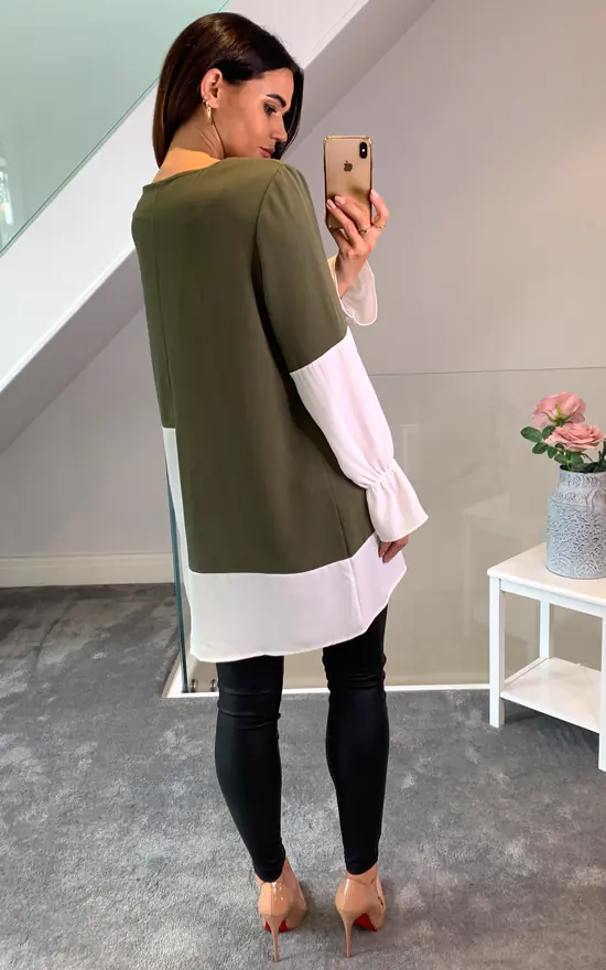 Flash Sale 🛒 HOXTON GAL Oversized Crepe Colour Block Tunic In Green And White ⭐ - Image 4