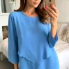 Top 10 ✔️ HOXTON GAL Crepe 3/4 Sleeve Relaxed Layered Top With Necklace In Aqua Blue 🛒