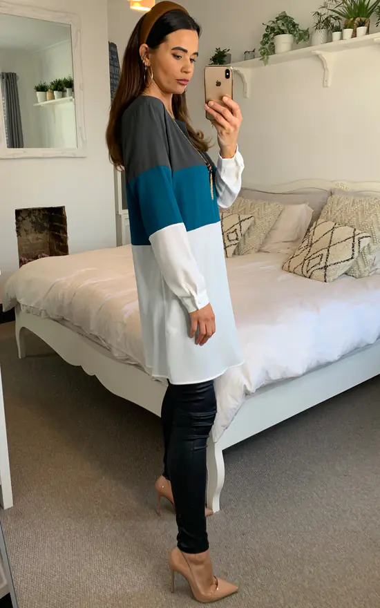 Budget ❤️ HOXTON GAL Oversized Colour Block Tunic In Grey, Blue And White With Necklace 🎉 - Image 3