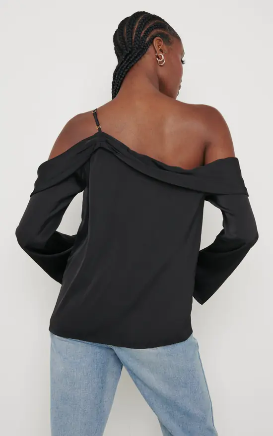 Cheap 👏 Pretty Lavish Estelle One Shoulder Drape Blouse Black ✨ - Image 3