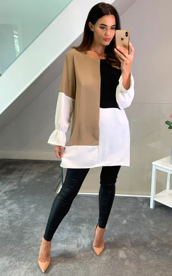 Coupon โ HOXTON GAL Oversized Crepe Colour Block Tunic In Black And Beige ๐งจ