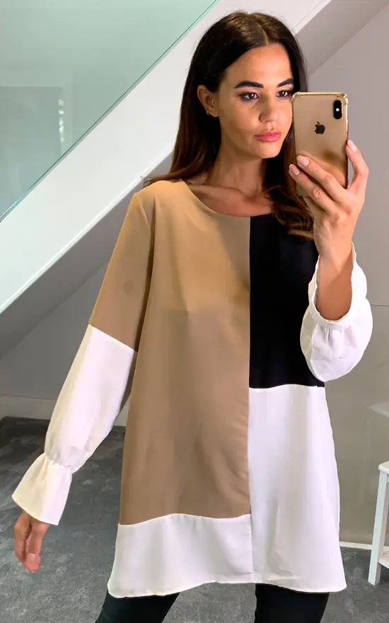 Coupon โ HOXTON GAL Oversized Crepe Colour Block Tunic In Black And Beige ๐งจ - Image 3