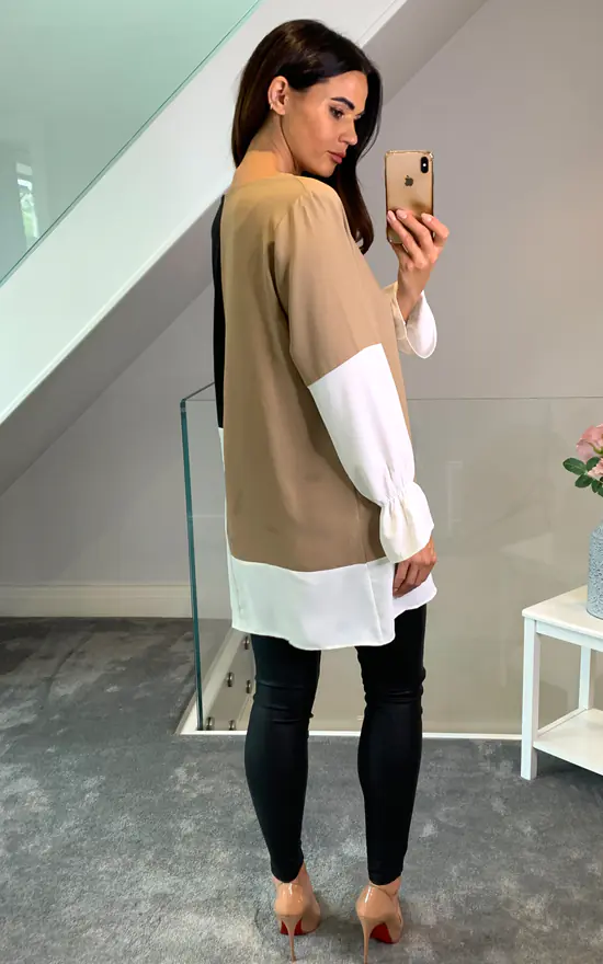 Coupon โ HOXTON GAL Oversized Crepe Colour Block Tunic In Black And Beige ๐งจ - Image 4