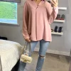 Wholesale 😀 HOXTON GAL Relaxed Fit Button Detailed Top In Pink 🎁