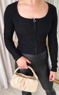 Best Sale 👏 IKRUSH Emmie Knitted Top With Zip Detail In Black 👍