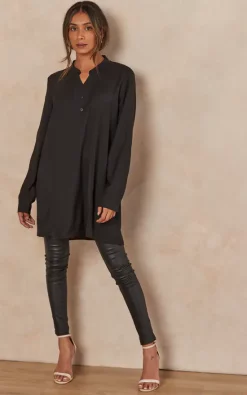 Discount 👍 HOXTON GAL Oversized Long Sleeves Tunic With Button Details In Black 💯