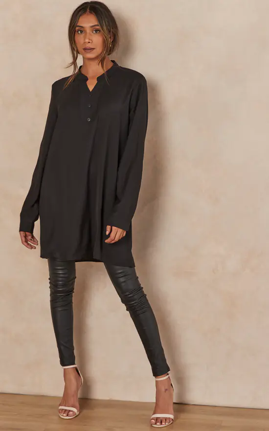 Discount 👍 HOXTON GAL Oversized Long Sleeves Tunic With Button Details In Black 💯
