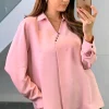 Budget 🥰 HOXTON GAL Oversized Collared Top With Button Details In Pink ✔️