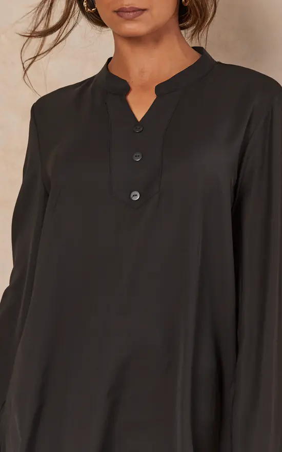 Discount 👍 HOXTON GAL Oversized Long Sleeves Tunic With Button Details In Black 💯 - Image 3