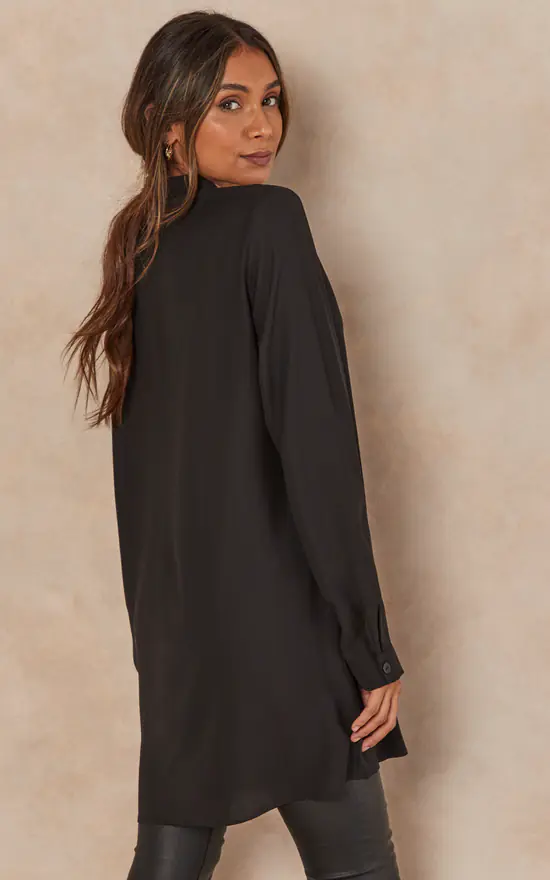 Discount 👍 HOXTON GAL Oversized Long Sleeves Tunic With Button Details In Black 💯 - Image 4