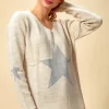 Best deal 💯 HOXTON GAL Oversized Long Sleeves Star Top With V Neck In Cream ⭐