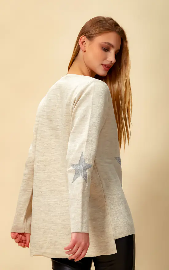 Best deal ๐ฏ HOXTON GAL Oversized Long Sleeves Star Top With V Neck In Cream โญ - Image 2