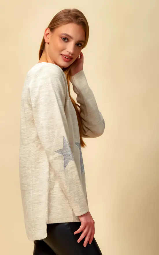 Best deal ๐ฏ HOXTON GAL Oversized Long Sleeves Star Top With V Neck In Cream โญ - Image 3