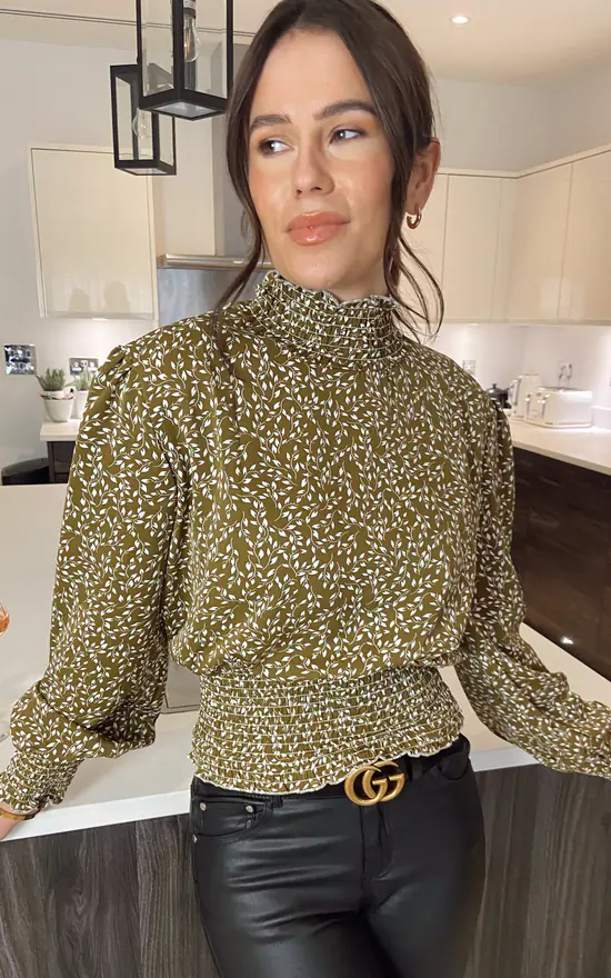 Brand new ๐ LOVE SUNSHINE Green Leaf Print High Neck Long Sleeve Top ๐