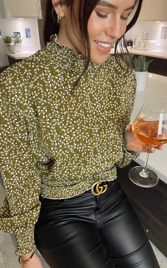 Brand new ๐ LOVE SUNSHINE Green Leaf Print High Neck Long Sleeve Top ๐ - Image 2