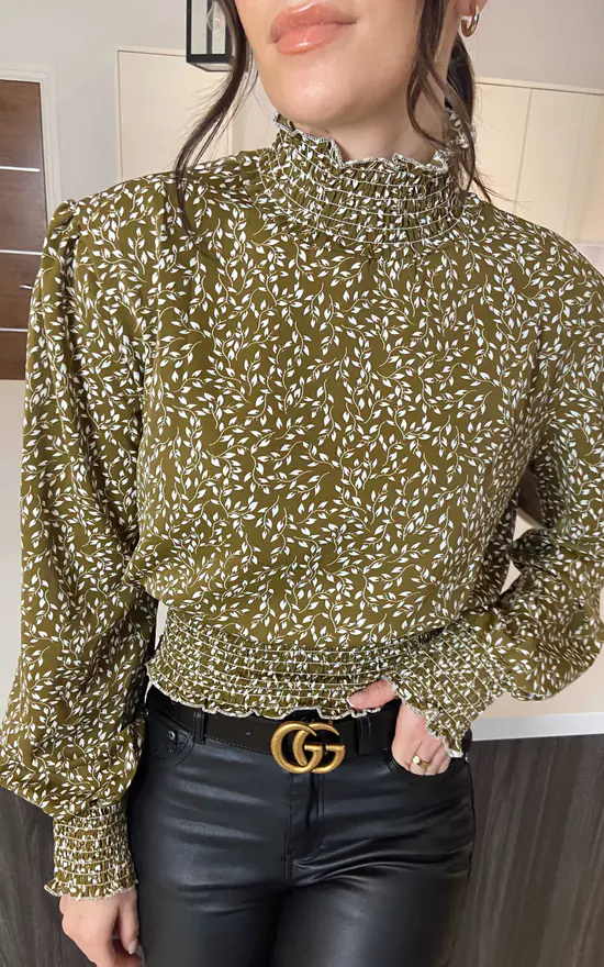 Brand new ๐ LOVE SUNSHINE Green Leaf Print High Neck Long Sleeve Top ๐ - Image 3