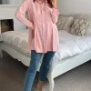 Best deal 😍 HOXTON GAL Oversized Long Sleeves Pleated 👕 Shirt In Pink ✔️