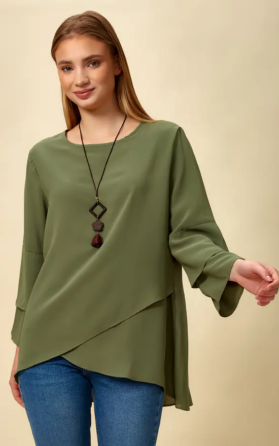 New ๐ HOXTON GAL Oversized Asymmetric Layered Top In Khaki ๐ฅ