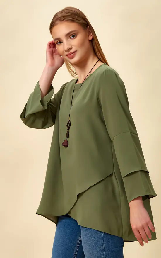 New ๐ HOXTON GAL Oversized Asymmetric Layered Top In Khaki ๐ฅ - Image 2