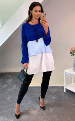 Best Pirce 🔔 HOXTON GAL Oversized Crepe Colour Block Tunic In Navy, Blue And White 💯