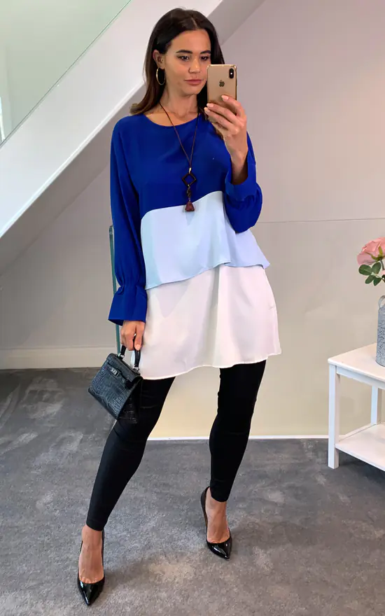 Best Pirce ๐ HOXTON GAL Oversized Crepe Colour Block Tunic In Navy, Blue And White ๐ฏ