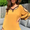 Coupon ❤️ HOXTON GAL Oversized Top With Neck Black Rope Details In Mustard 😀