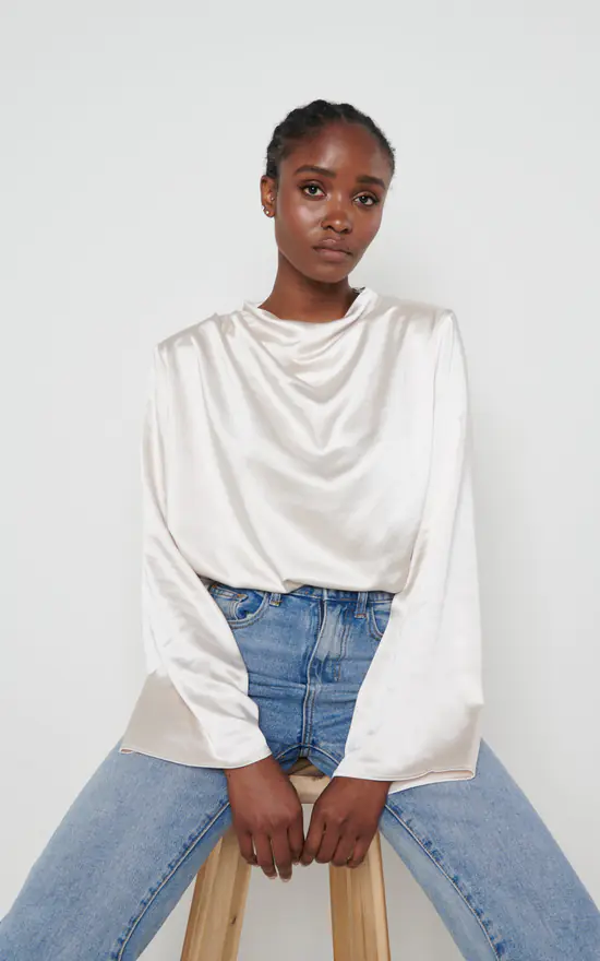 Hot Sale 👏 Pretty Lavish Jayda Cowl Neck Blouse Oyster 🎉