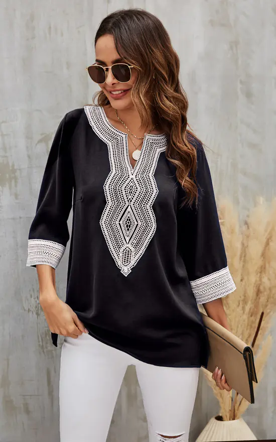 Best Sale ๐ฅฐ FS Collection White Lace Detail Top In Black ๐