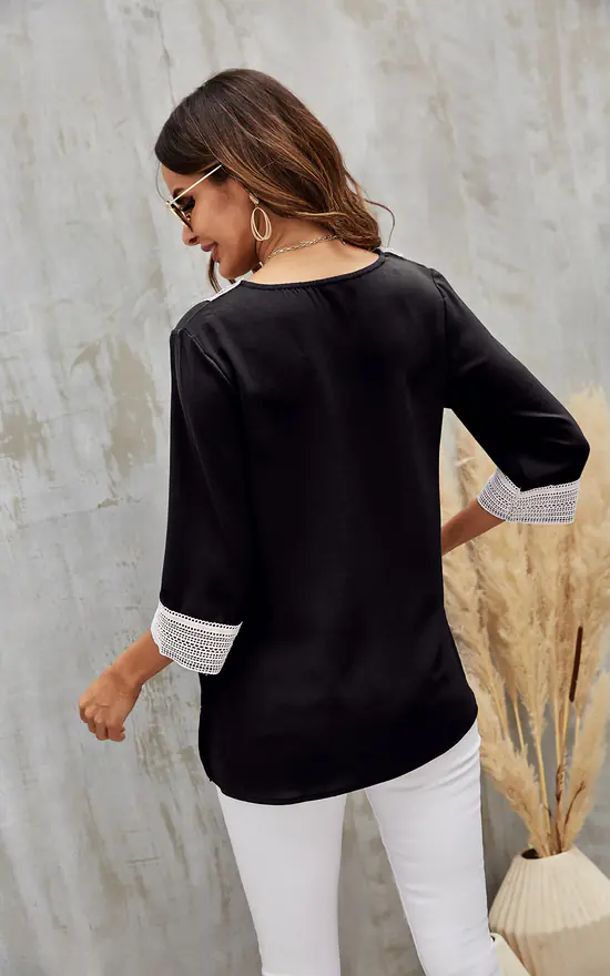 Best Sale ๐ฅฐ FS Collection White Lace Detail Top In Black ๐ - Image 3