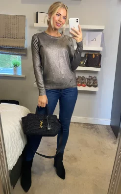 Brand new 🥰 CY Boutique Long Sleeve Knitted Top In Metallic Silver 😀