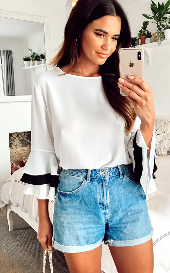 Budget ๐ HOXTON GAL 3/4 Sleeve Oversized Top With Trim Detail In White โ - Image 2