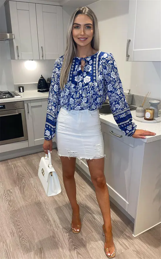 Outlet ✨ Miss Floral Long Sleeve Floral Boho Top In Blue ✨ - Image 2