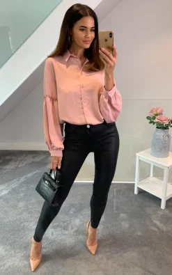 Top 10 🎁 HOXTON GAL Oversized Patchwork Sleeves 👕 Shirt In Pink 🧨