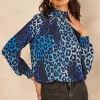 Best Pirce 😍 Jenerique High Neck Long Sleeve Oversize Top In Blue Leopard Print 👏