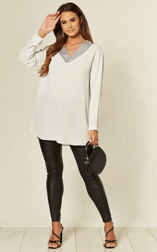 Hot Sale ๐ HOXTON GAL White Sequin Details Oversized Top โค๏ธ - Image 2