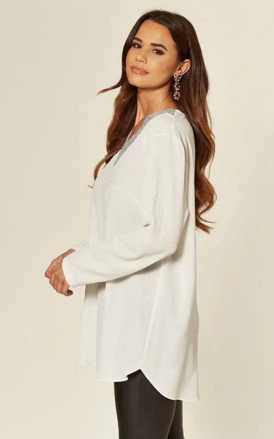 Hot Sale ๐ HOXTON GAL White Sequin Details Oversized Top โค๏ธ - Image 3