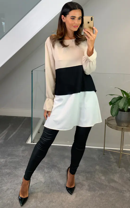 Best deal 🎉 HOXTON GAL Oversized Crepe Colour Block Tunic In Beige, Black And White 😀
