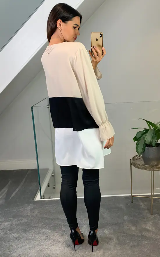 Best deal 🎉 HOXTON GAL Oversized Crepe Colour Block Tunic In Beige, Black And White 😀 - Image 4