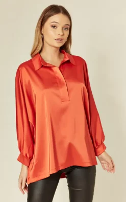 Best deal 💯 HOXTON GAL Red Batwing Sleeve Satin Oversized Top 🌟