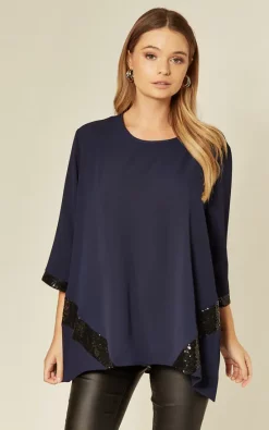 Top 10 👍 HOXTON GAL Navy Sequin Details Relaxed Top 🧨