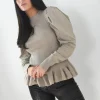 Best reviews of 🔔 Boutique Store Taupe Peplum Ribbed Top Ruffle Trim Hem 🤩
