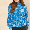 Best reviews of 🎁 Jenerique High Neck Long Sleeve Oversize Top In Blue Multi Leopard Print 🎉
