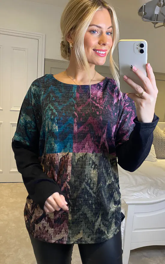 Cheapest ๐ Izabel London Multi Black Tie Dye Oversized Top ๐