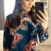 Coupon 😀 Jenerique High Neck Oversized Top In Navy Animal Print 🎉