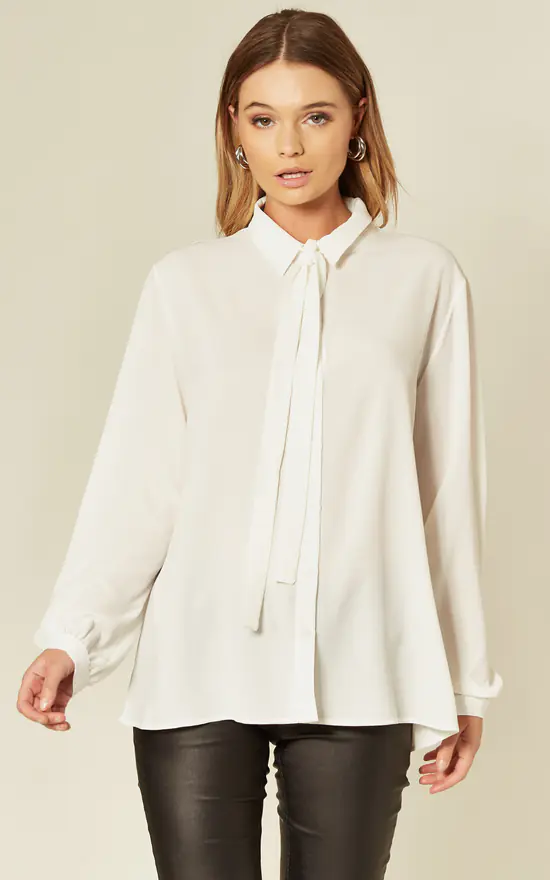 Best deal ๐ฏ HOXTON GAL White Tie Neck Oversized Crepe Top ๐งจ