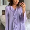 Best reviews of 🧨 HOXTON GAL Oversized Crepe Top With Frilled Front In Lilac 👍